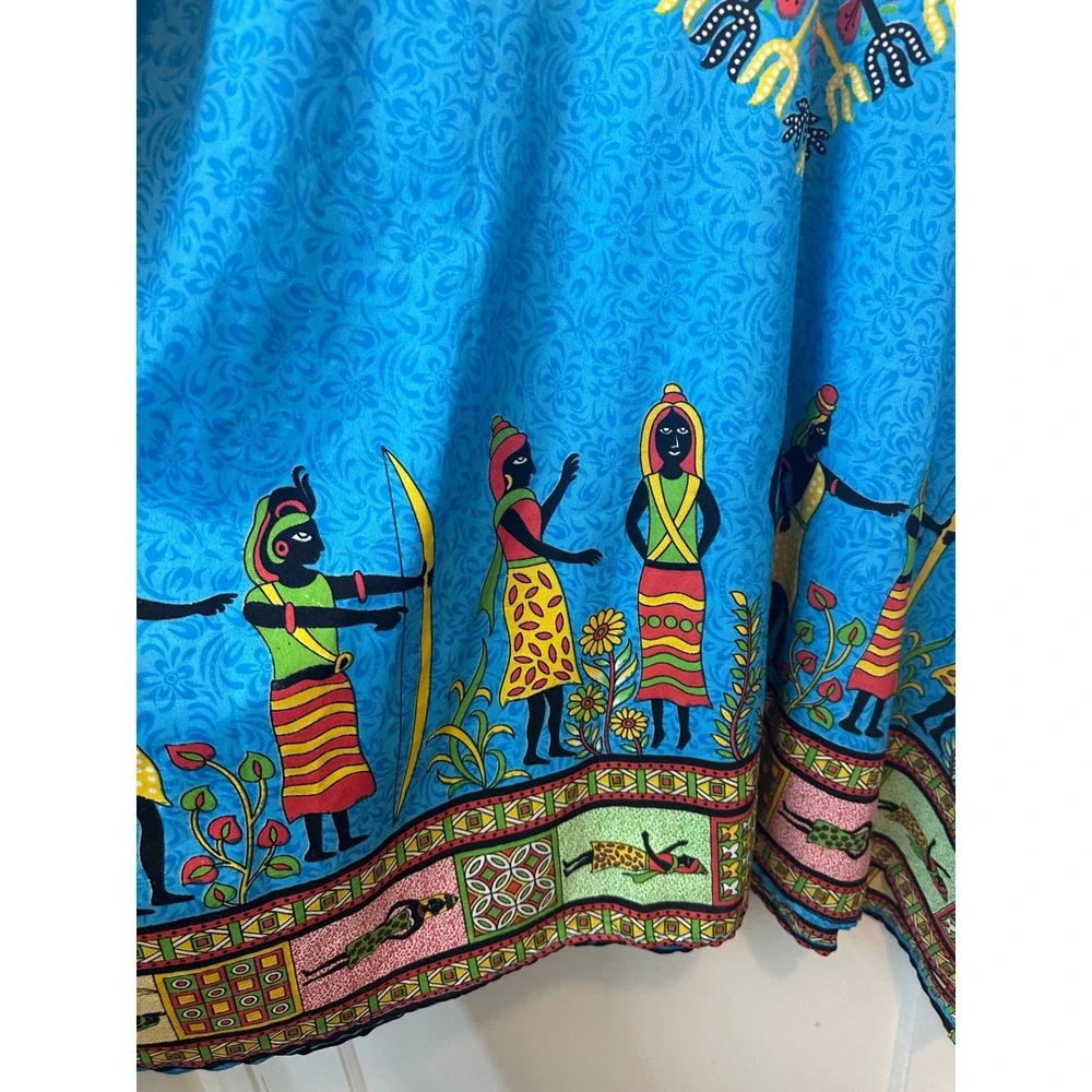 Gypsie Blu Blue‎ Dashiki Kaftan Dress African Print Oversized One Size OSFA